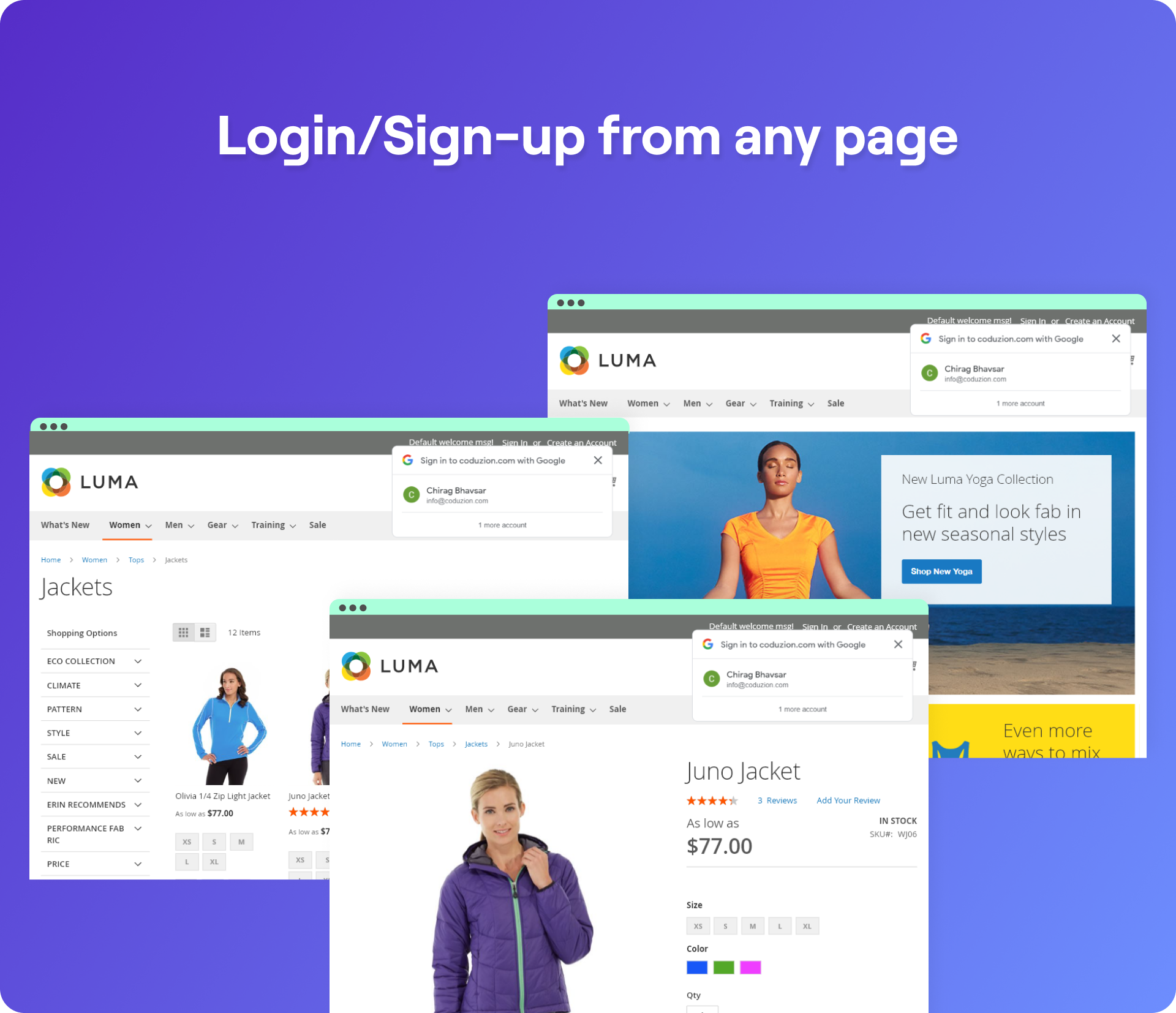 Login/Sign-up from any page - Google One tap Login Magento 2 extension